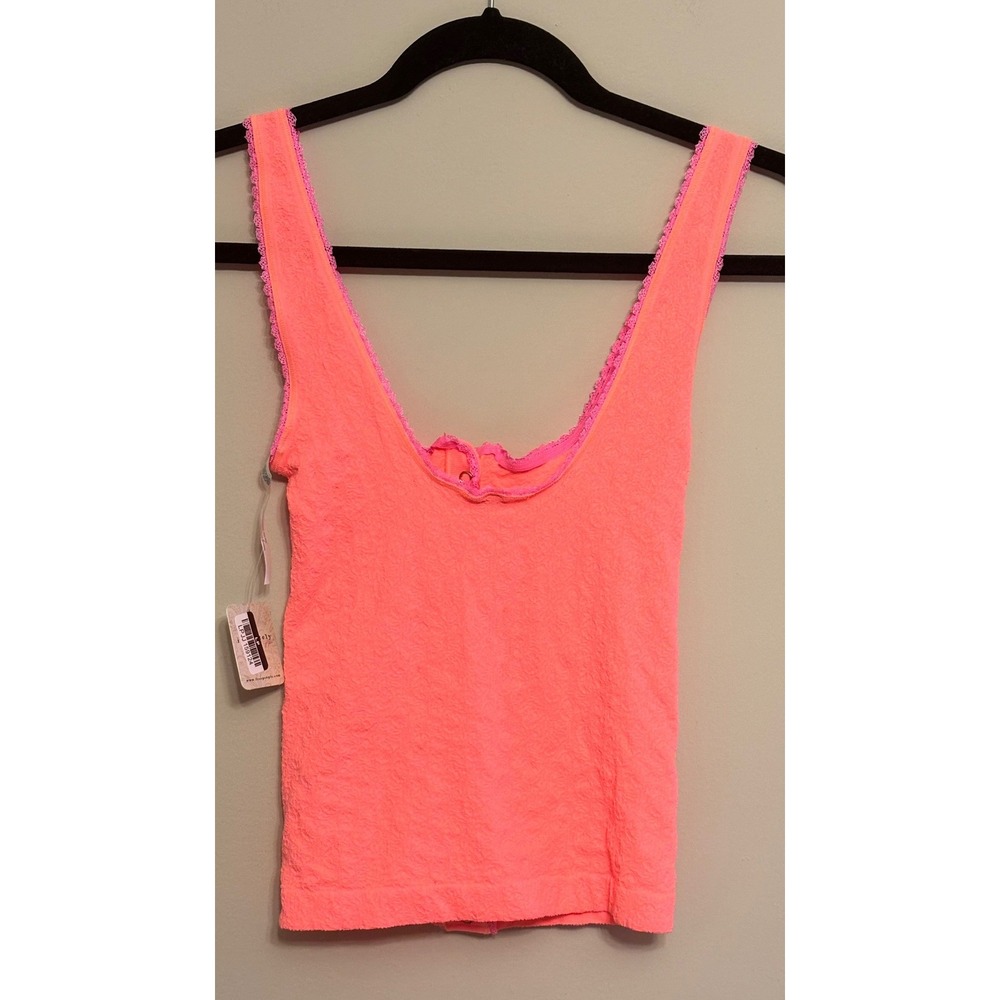 Free People Coral Button Front Ribbed Tank Top Cami XS S NWT Boho Beach Summer